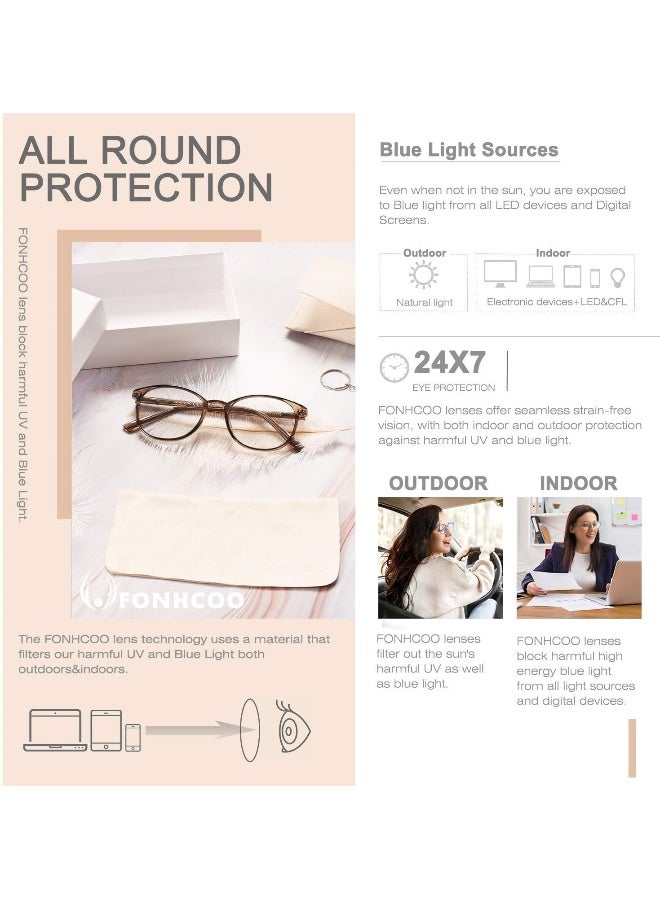 FONHCOO Blue Light Blocking Glasses Women Men Tr90 Round Computer Eyeglasses Coffee - Image 2